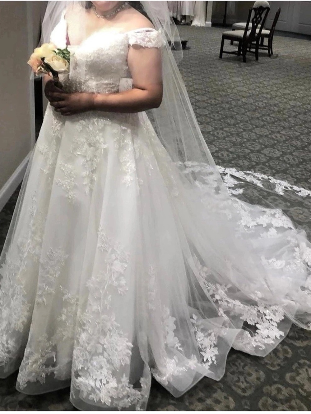 Off-the-Shoulder Beaded Sequin Wedding Dress in White Size 20 NWT